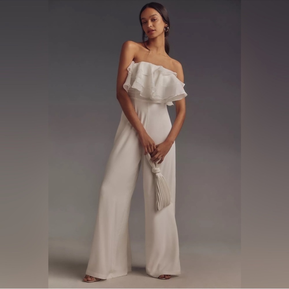 NWOT Anthropologie Hutch The Alayna White Strapless Ruffled Jumpsuit, S